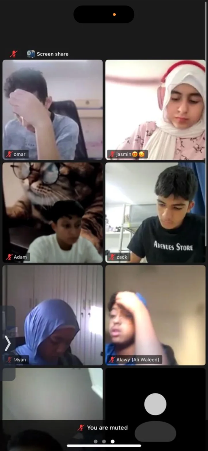 Several students taking part together in a live online class session.